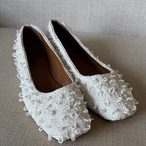 Free People Size 8.5 White Beaded Weekends Out Embellished Flats